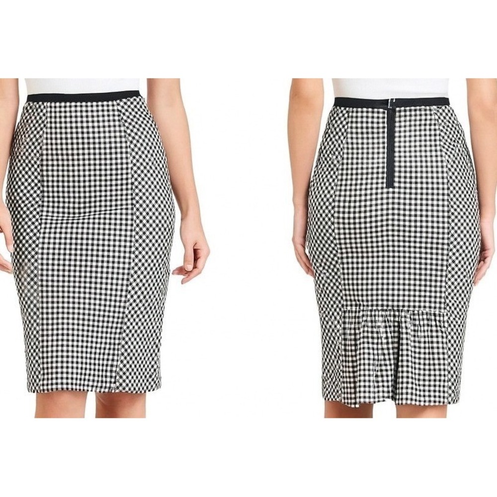 New York And Company 7th Ave Pencil Skirt Size 4 Black White Gingham Knee Length